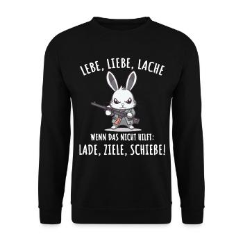 Lebe Liebe Lache Wenn das nicht hilft lade ziele - Unisex Pullover - Schwarz - Vorne - Alina (178cm) & Michal (187cm)