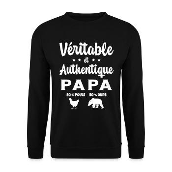 Homme Véritable et Authentique Papa Poule et Ours - Sweat-shirt Unisexe - noir - Devant - Alina (178cm) & Michal (187cm)