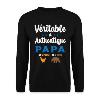 Homme Véritable et Authentique Papa Poule et Ours - Sweat-shirt Unisexe - noir - Devant - Alina (178cm) & Michal (187cm)