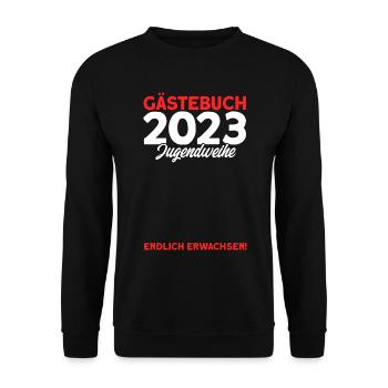 Gästebuch 2023 Jugendweihe Endlich Erwachsen! Gesc - Unisex Pullover - Schwarz - Vorne - Alina (178cm) & Michal (187cm)