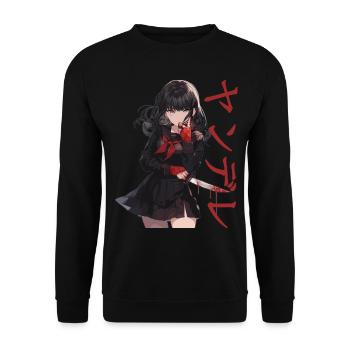 Gesugao Yandere Manga Anime Girl Personnage - Sweat-shirt Unisexe - noir - Devant - Alina (178cm) & Michal (187cm)