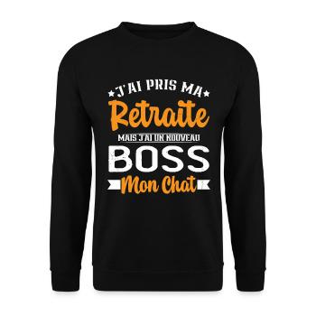 J'ai Un Nouveau Boss Mon chat Humour Cadeau - Sweat-shirt Unisexe - noir - Devant - Alina (178cm) & Michal (187cm)