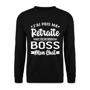 J'ai Un Nouveau Boss Mon chat Humour Cadeau - Sweat-shirt Unisexe - noir - Devant - Alina (178cm) & Michal (187cm)