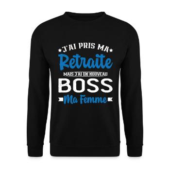 Nouveau Boss Ma Femme Humour Cadeau Retraite - Sweat-shirt Unisexe - noir - Devant - Alina (178cm) & Michal (187cm)