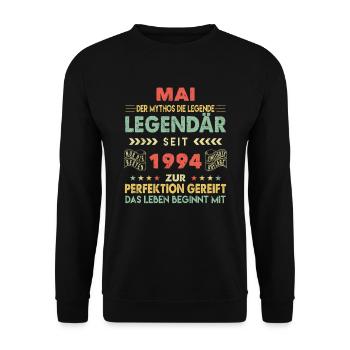 29. Geburtstag Mai Jahrgang 1994 Vintage - Unisex Pullover - Schwarz - Vorne - Alina (178cm) & Michal (187cm)