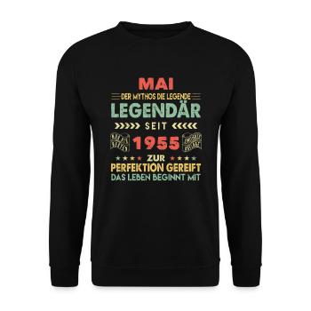 68. Geburtstag Mai Jahrgang 1955 Vintage - Unisex Pullover - Schwarz - Vorne - Alina (178cm) & Michal (187cm)