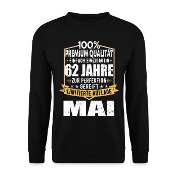 62. Geburtstag Mai Jahrgang 1961 Vintage - Unisex Pullover - Schwarz - Vorne - Alina (178cm) & Michal (187cm)