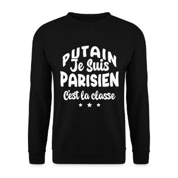 je suis parisien c'est la classe - Sweat-shirt Unisexe - noir - Devant - Alina (178cm) & Michal (187cm)