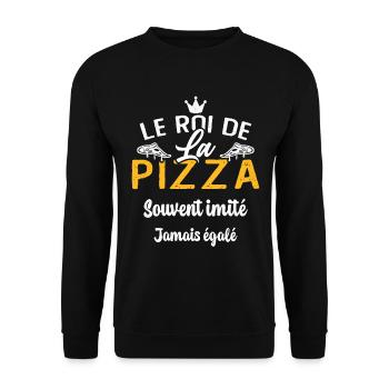 Le Roi de la Pizza Pizzaiolo Cadeau Drôle - Sweat-shirt Unisexe - noir - Devant - Alina (178cm) & Michal (187cm)
