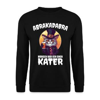 Abrakadabra Morgen Hab Ich Einen Kater Mallorca - Unisex Pullover - Schwarz - Vorne - Alina (178cm) & Michal (187cm)