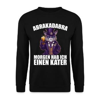 Abrakadabra Morgen Hab Ich Einen Kater Mallorca - Unisex Pullover - Schwarz - Vorne - Alina (178cm) & Michal (187cm)