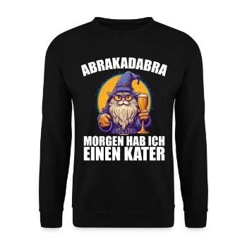 Abrakadabra Morgen Hab Ich Einen Kater Mallorca - Unisex Pullover - Schwarz - Vorne - Alina (178cm) & Michal (187cm)