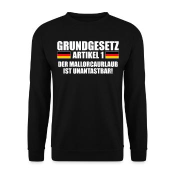 Grundgesetz Artikel 1 Mallorcaurlaub Unantastbar - Unisex Pullover - Schwarz - Vorne - Alina (178cm) & Michal (187cm)