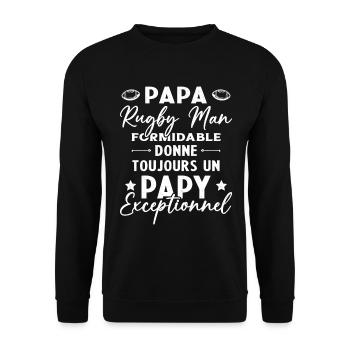Papa Rugbyman Formidable Papy Exceptionnel Cadeau - Sweat-shirt Unisexe - noir - Devant - Alina (178cm) & Michal (187cm)