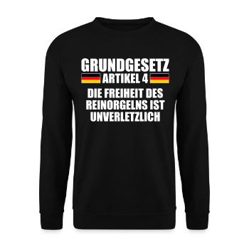Grundgesetz Artikel 4 Mallorcaurlaub Unantastbar - Unisex Pullover - Schwarz - Vorne - Alina (178cm) & Michal (187cm)