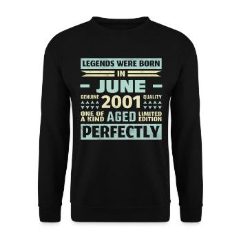 22. Geburtstag Juni Jahrgang 2001 Vintage - Unisex Pullover - Schwarz - Vorne - Alina (178cm) & Michal (187cm)