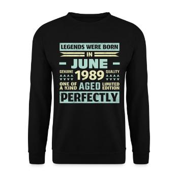 34. Geburtstag Juni Jahrgang 1989 Vintage - Unisex Pullover - Schwarz - Vorne - Alina (178cm) & Michal (187cm)