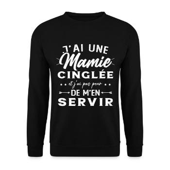 Mamie Cinglée et Je Peux M'en Servir Humour Cadeau - Sweat-shirt Unisexe - noir - Devant - Alina (178cm) & Michal (187cm)