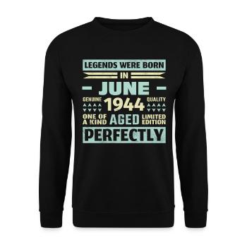 79. Geburtstag Juni Jahrgang 1944 Vintage - Unisex Pullover - Schwarz - Vorne - Alina (178cm) & Michal (187cm)