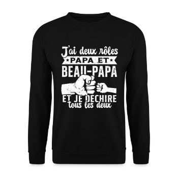 J'ai Deux Titres Papa et Beau Papa Cadeau - Sweat-shirt Unisexe - noir - Devant - Alina (178cm) & Michal (187cm)
