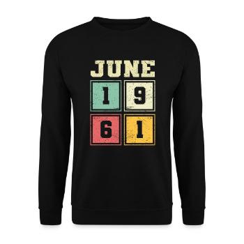 62. Geburtstag Juni Jahrgang 1961 Vintage - Unisex Pullover - Schwarz - Vorne - Alina (178cm) & Michal (187cm)