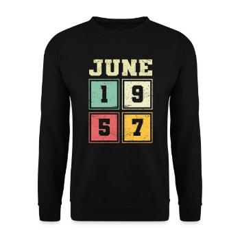 66. Geburtstag Juni Jahrgang 1957 Vintage - Unisex Pullover - Schwarz - Vorne - Alina (178cm) & Michal (187cm)