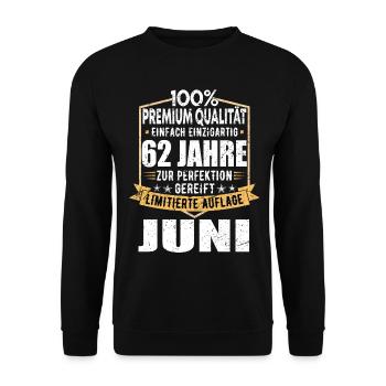 62. Geburtstag Juni Jahrgang 1961 Vintage - Unisex Pullover - Schwarz - Vorne - Alina (178cm) & Michal (187cm)
