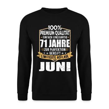 71. Geburtstag Juni Jahrgang 1952 Vintage - Unisex Pullover - Schwarz - Vorne - Alina (178cm) & Michal (187cm)