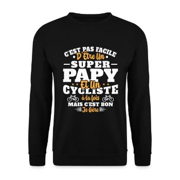 Super Papy Humour Cycliste Vélo Drole Cyclisme - Sweat-shirt Unisexe - noir - Devant - Alina (178cm) & Michal (187cm)