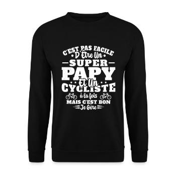 Super Papy Humour Cycliste Vélo Drole Cyclisme - Sweat-shirt Unisexe - noir - Devant - Alina (178cm) & Michal (187cm)