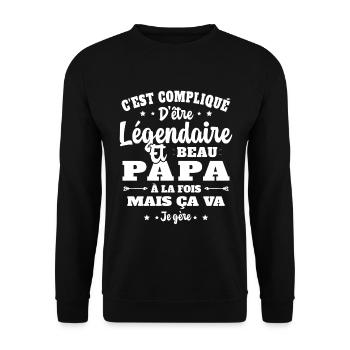 Légendaire et Beau Papa Cadeau Papa de l'année - Sweat-shirt Unisexe - noir - Devant - Alina (178cm) & Michal (187cm)