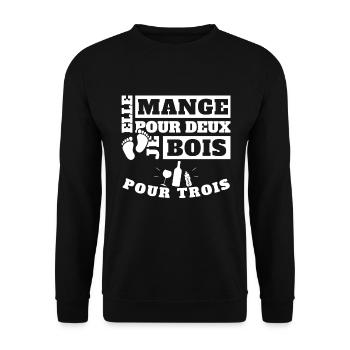 Elle mange pour deux je bois pour trois - Sweat-shirt Unisexe - noir - Devant - Alina (178cm) & Michal (187cm)
