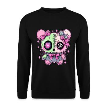 Pastel Goth Kawaii Teddybär - Unisex Pullover - Schwarz - Vorne - Alina (178cm) & Michal (187cm)