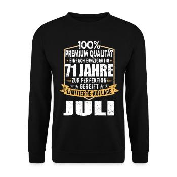 71. Geburtstag Juli Jahrgang 1952 Vintage - Unisex Pullover - Schwarz - Vorne - Alina (178cm) & Michal (187cm)