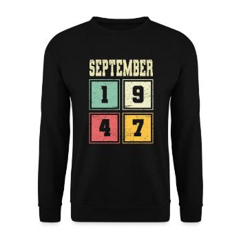 76e anniversaire Septembre Millésime 1947 Millésime - Sweat-shirt Unisexe - noir - Devant - Alina (178cm) & Michal (187cm)