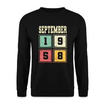 65th Birthday September Vintage 1958 Vintage - Unisex Sweatshirt - black - Front - Alina (178cm) & Michal (187cm)