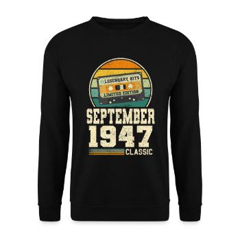 76e anniversaire Septembre Millésime 1947 Millésime - Sweat-shirt Unisexe - noir - Devant - Alina (178cm) & Michal (187cm)