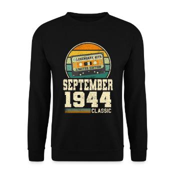 79. Geburtstag September Jahrgang 1944 Vintage - Unisex Pullover - Schwarz - Vorne - Alina (178cm) & Michal (187cm)