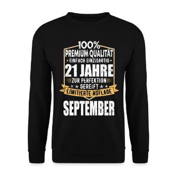 21. Geburtstag September Jahrgang 2002 Vintage - Unisex Pullover - Schwarz - Vorne - Alina (178cm) & Michal (187cm)