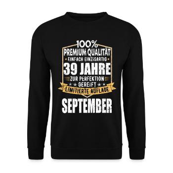 39. Geburtstag September Jahrgang 1984 Vintage - Unisex Pullover - Schwarz - Vorne - Alina (178cm) & Michal (187cm)