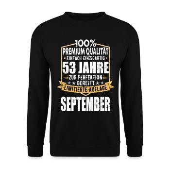 53. Geburtstag September Jahrgang 1970 Vintage - Unisex Pullover - Schwarz - Vorne - Alina (178cm) & Michal (187cm)