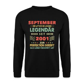 22. Geburtstag September Jahrgang 2001 Vintage - Unisex Pullover - Schwarz - Vorne - Alina (178cm) & Michal (187cm)