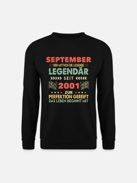 22. Geburtstag September Jahrgang 2001 Vintage - Unisex Pullover - Schwarz