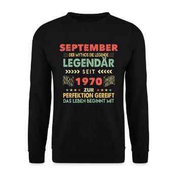 53. Geburtstag September Jahrgang 1970 Vintage - Unisex Pullover - Schwarz - Vorne - Alina (178cm) & Michal (187cm)