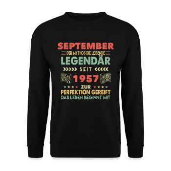66. Geburtstag September Jahrgang 1957 Vintage - Unisex Pullover - Schwarz - Vorne - Alina (178cm) & Michal (187cm)