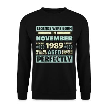 34. Geburtstag November Jahrgang 1989 Vintage - Unisex Pullover - Schwarz - Vorne - Alina (178cm) & Michal (187cm)