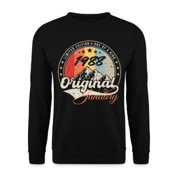 Janvier 1988 Vintage Cadeau Anniversaire Rétro - Sweat-shirt Unisexe - noir - Devant - Alina (178cm) & Michal (187cm)