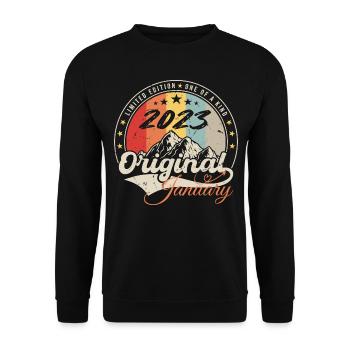 Janvier 2023 Vintage Cadeau Anniversaire Rétro - Sweat-shirt Unisexe - noir - Devant - Alina (178cm) & Michal (187cm)