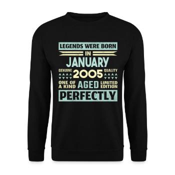19th Birthday January Vintage 2005 Gift Idea - Unisex Sweatshirt - black - Front - Alina (178cm) & Michal (187cm)