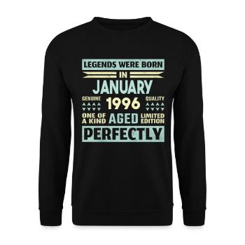 28e anniversaire janvier Vintage 1996 idée cadeau - Sweat-shirt Unisexe - noir - Devant - Alina (178cm) & Michal (187cm)